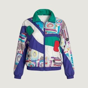 Vintage Casual Isle Women Abstract Geometric Windbreaker Jacket Medium
